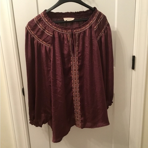 Lucky Brand Burgundy Blouse with Embroidered Details - Picture 1 of 6
